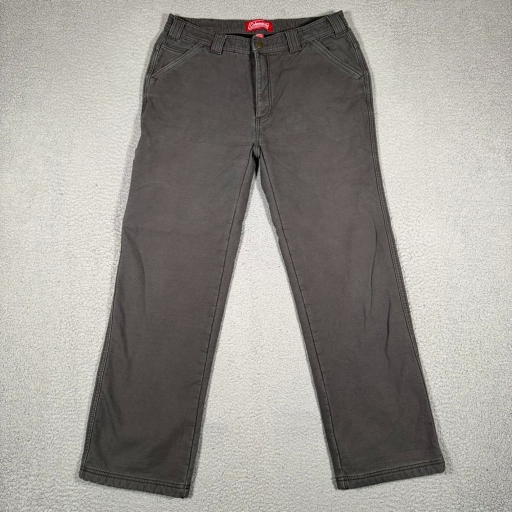 Coleman Pants Mens 34x30 Gray Straight Fit Canvas Fleece Lined 5 Pocket Outdoor